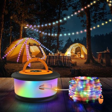 Verbesserte 3-in-1 RGB-Lichterkette für den Außenbereich, 30 Sekunden Aufziehzeit, 10 Meter lang, wiederaufladbar, mehrfarbige LEDs, mit Fernbedienung, wasserdicht, für Garten und Terrasse (1/4)