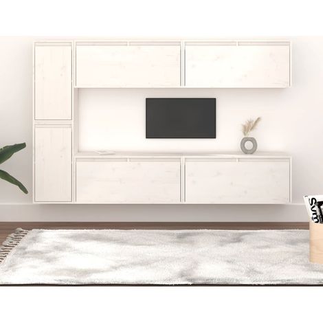 Meubles TV 6 pcs Blanc Bois massif de pin (1/5)