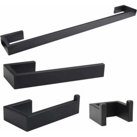Ensemble de 4 accessoires de salle de bain en acier inoxydable 304 noir : porte-serviettes de 40 cm, porte-papier toilette, porte-serviettes de 14 cm et crochet porte-serviettes. (1/4)