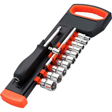 Set de 12 cliquets multifonctions 1/4 pouce avec poignée rotative, clés à rochet à dégagement rapide pour réparation auto, lot avec gants. (1/5)