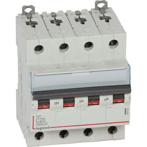 Interrupteur automatique magnétique thermique 4P 20A Courbe C 10kA 4 modules DX3