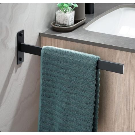 Porte serviettes mural noir en acier inoxydable percé, porte serviettes rectangulaire adapté à la salle de bain et à la cuisine