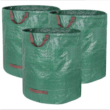 Set di 3 sacchi per rifiuti da giardino, 272 l – 3 manici rinforzati – riutilizzabili e resistenti (1/5)