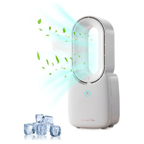 royaluxe -Ventilateur et brumisateur extérieurVentilateur de Bureau Portable Sans Lame 11.8 pouces Reglage a 3 Vitesses avec 5 Couleurs de Controle Tactile Lumiere LED pour Maison Bureau Chambre (1/4)