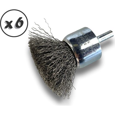 Brosse en bout sur tige  Fil ACIER 0,40 mm  Forme demi-spère  Diamètres 28 mm - Quantité x 6 - Ø 28 mm - acier - Dure (1/5)