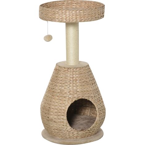Arbre à chat avec griffoir et balle jouet en sisal doux - 82,5 cm, jaune (1/5)