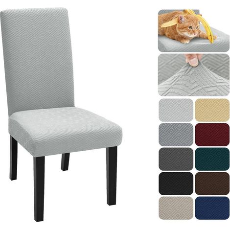 Stuhlhussen 6er Set, Stretch, Jacquard, Silber Grau (1/5)