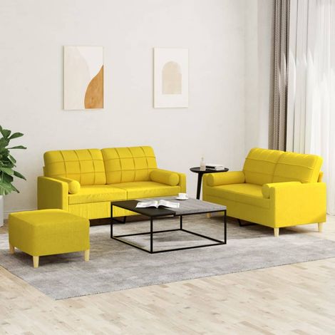 Juego de sofás con cojines 3 piezas tela amarillo claro