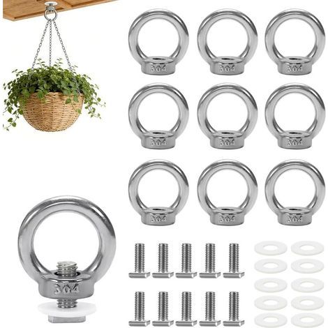 10 pcs Anneau de Levage Boulon à Œil M6, Anneau Inox Écrou à Oeil de Levage avce Boulons en T, Support de Plantes pour Serre, D'écrous à Anneau pour Rails Pièces et Accessoires pour Camping-car (1/5)