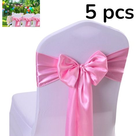 5 piezas, Silla de satén rosa, Lazos para sillas, Lazos para sillas, Rosa claro, Fundas florales para sillas, Cintas para sillas (1/5)