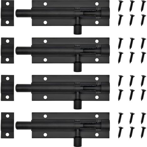 Lot de 4 verrous intérieurs avec vis pour portes de chambre, salle de bain, armoire et débarras (noir, 7,6 cm)