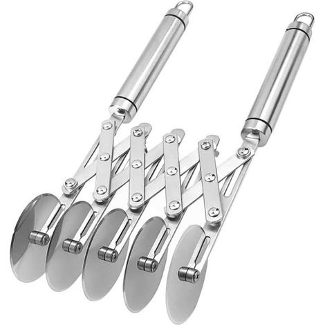 Tagliapasta, tagliapizza con meccanismo a rulli, tagliapizza in acciaio inox, tagliapasta con 5 rulli, telescopico regolabile (1/5)