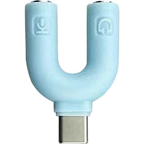 Adaptateur répartiteur en Y USB-C vers prise casque 3,5 mm, idéal pour les couples, compatible avec les smartphones, les tablettes et les ordinateurs portables, bleu clair. (1/5)