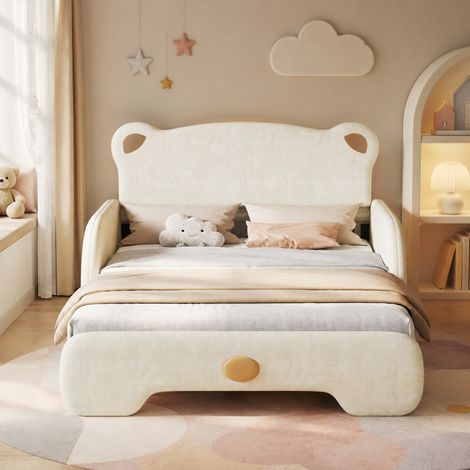 Doppelbett 205x149x106.5 cm Beige Samt in Bärenform mit Ausziehbett und weichen Schutzkanten (1/5)