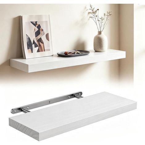 Lot de 1 étagère murale flottante, 40 cm, bibliothèque, cuisine, avec étagère suspendue, pour chambre à coucher, cuisine, bureau, salon, salle de bain, etc. Blanc (1/5)