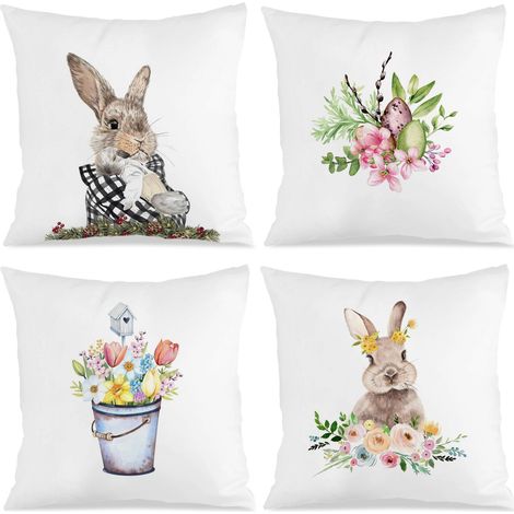 Filiyano-Lot de 4 housses de coussin rustiques pour Pâques, 45 x 45 cm, housses de coussin décoratives pour canapé, chambre ou salon (4 pièces - 45 x (1/5)