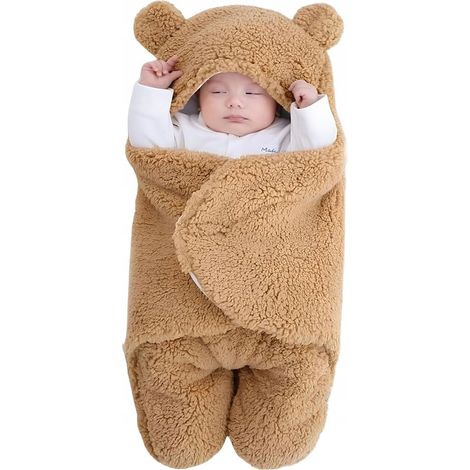 Sac de couchage bébé cocon ours en peluche fourrure marron L75G