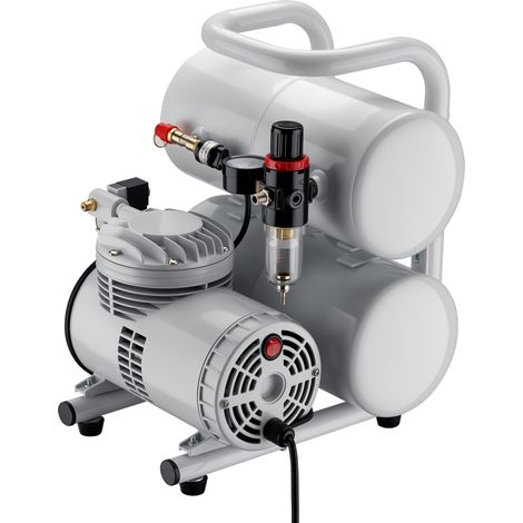 Wiltec Airbrush Kompressor AS06T 1/4 PS mit Zubehör, Kompressor für Airbrush-Pistole hohe Luftzufuhr 65-69 l/min, leistungsstarker Druckluftkompressor 3,2 bar, Luftkompressor für Airbrush-Design