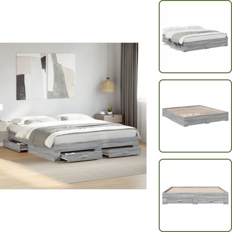 The Living Store Cadre de lit avec tiroirs sans matelas sonoma gris 180x200 cm - Cadre De Lit - Lit Double - Lit Avec Tiroirs - Lit Design - Meuble Chambre (1/5)