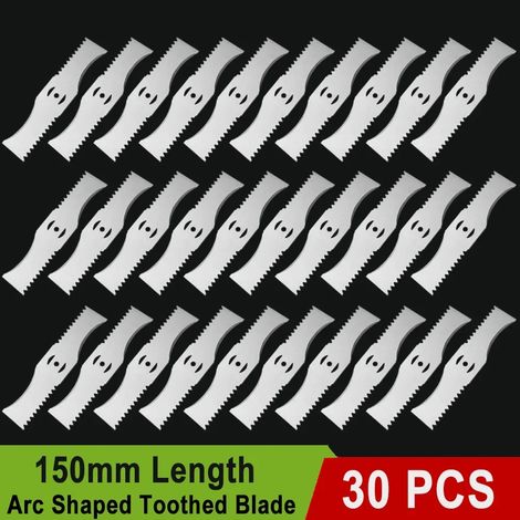 (30 lames) Lame dentée en forme d'arc de 15 cm, compatible avec les tondeuses à gazon, coupe-bordures et autres outils de jardinage à batterie lithium. (1/5)