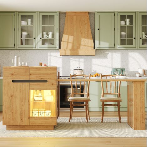 Isla de cocina extensible 122-195x70x93,5 cm en MDF efecto madera con LED – MEUBLIV (1/5)