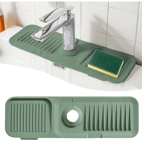Protector antisalpicaduras para grifo, 45 x 14 cm, de silicona, para recoger agua, ideal para grifos de cocina, baños, casas de campo y lavaderos (45 x 14 cm, verde). (1/5)