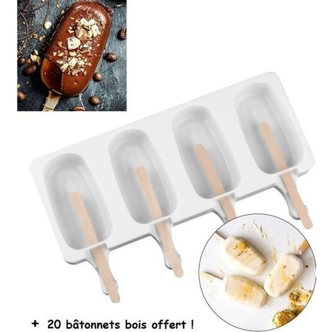Moule à Glace - Esquimaux Magnum - Silicone de Haute Qualité - 4 Cavités - 20 Bâtonnets Offerts (1/4)
