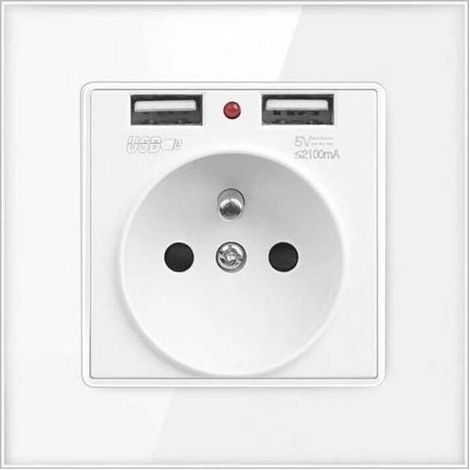 Dolaso Prise Électrique Murale Double USB Chargeur pour iPhone/Android Prise Française (1/4)