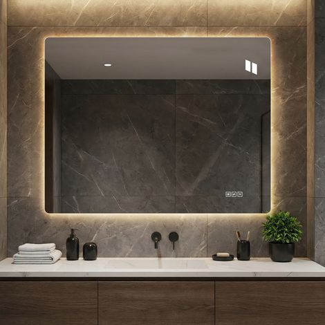 Miroir LED salle de bain 70×90cm sans cadre contre-éclairé,tactile dimmable à 3 températures de couleur. Fonction anti-embué,verre HD sans cuivre.