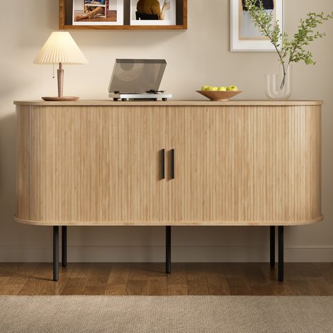 Aparadores con puerta corrediza, natural, 140x40x78 cm (1/5)