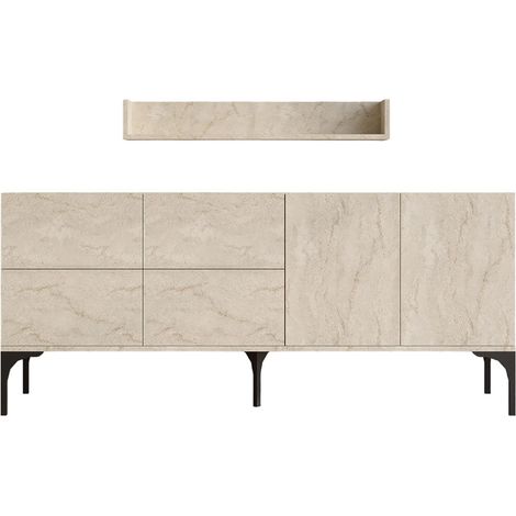 Anrichte aus Holz mit Wandregal "Stella" - 180 x 40 x 55 cm - Travertin