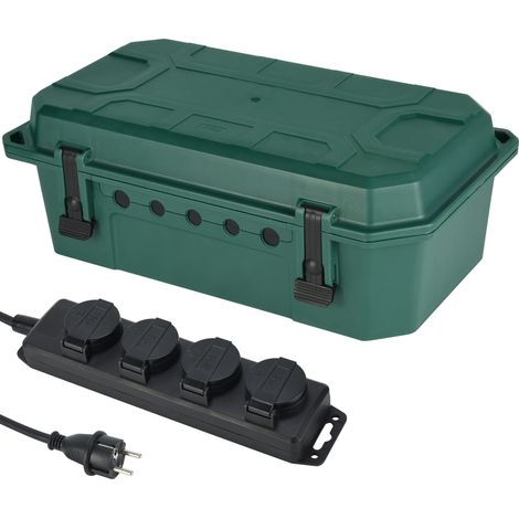 Boîte de protection étanche pour l'extérieur IP54 avec bloc multiprise 4 prises IP44 avec capuchons, câble de 5 m H05RR-F 3G1,5, vert, taille XL (1/5)