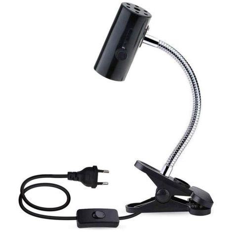 Douille E27 avec pince et câble de 1,8 m pour lampe pour reptiles, max. 150 W, base flexible noire E27 pour terrarium de tortue, pince pour lampe chauffante (ampoule non incluse). (1/5)