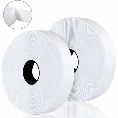 8M Bande Agrippantes Adhésives Rubans Adhésifs Bande Ruban Scratch Autocollant Moustiquaire Hook Loop Rouleau Scratch Autoadhésif pour moustiquaire fenetre, cadres photos Installation, Blanc, (1/5)