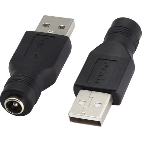 USB 2.0 A Stecker auf DC 5,5 x 2,1 mm Hohlstecker, Ladeadapter mit USB 5V-Anschluss (max. 2,5A) für DC- und USB-Geräte und zum Laden (1/3)