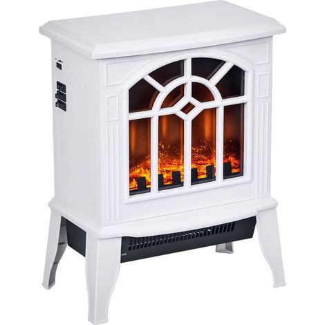 Chimenea eléctrica 1000 W/2000 W con temperatura ajustable LED llamas y protección sobrecalentamiento para 15-20 ㎡ 36,5x24x46 cm blanco (1/5)