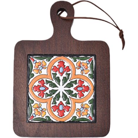 Set de table avec poignée - Style vintage - Dessous de verre résistant à la chaleur - Bois de paulownia laqué - 20 x 14 x 1,5 cm - Marron - 1 pièce (1/5)