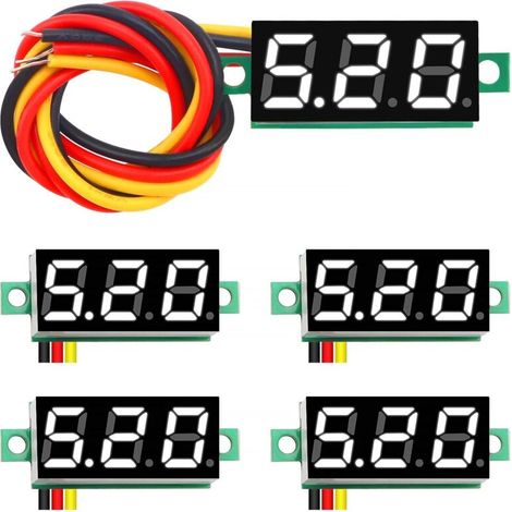 Mini voltmètre numérique à panneau de 0,28 pouce, testeur de tension à trois fils 0-100 V CC, affichage LED, voltmètre numérique à LED (blanc) (1/5)