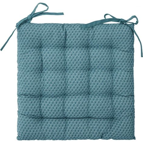 Lot de 6 Galettes de chaise bleu canard à motifs - 38 x 38 cm -PEGANE- (1/2)
