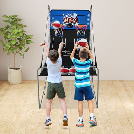 Jeu de Basketball Arcade Pliable à 2 Panier 4 Balles Pompe de Gonflage Panier de Basketball pour 1 à 4 Joueurs avec Système de Pointage Bleu (1/2)