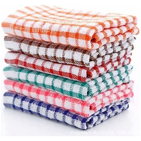 QORVA-Lot de 6 torchons de cuisine vintage en tissu éponge,coton, séchage rapide, lavable en machine, nettoyage de la vaisselle