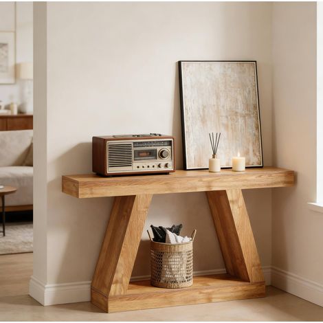 REDOM mesa consola, estilo rústico vintage, con almacenaje, versátil para entrada y salón, MDF, natural (1/5)