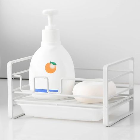 Porte-éponge de Cuisine Acier, égouttoir avec Bac de Vidange, Accessoires d'évier de Salle de Bain,Blanc (1/5)
