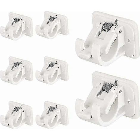 Ensemble de supports de tringle à rideaux sans perçage - 8 supports auto-adhésifs avec boucle à ressort pour salles de bain à domicile (1/5)