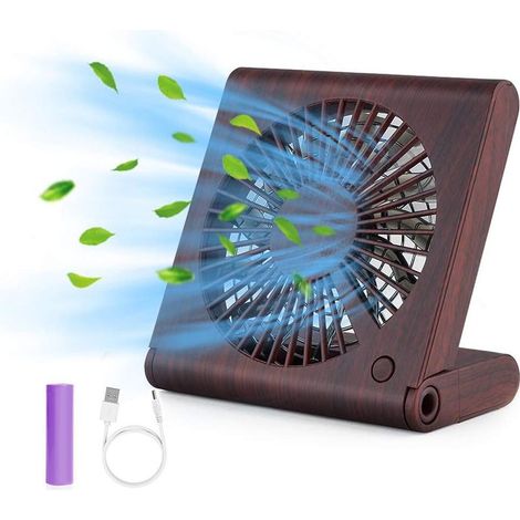 Ventilateur de bureau USB pliable rechargeable, mini ventilateur silencieux, 3 vitesses, ventilateur de table portable pour ordinateur, maison, bureau, bibliothèque, voyage, camping, marron foncé (1/5)
