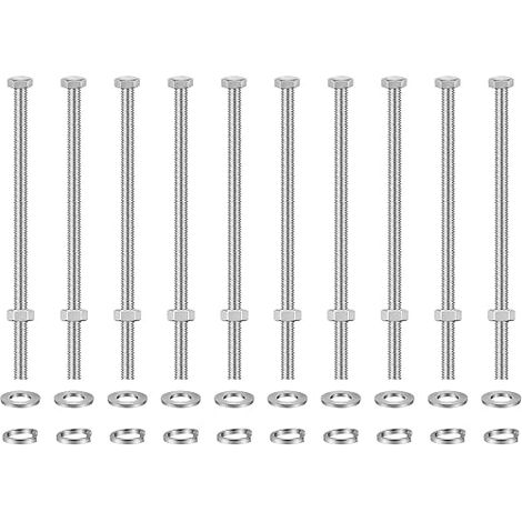 Boulons à Tête Hexagonale M6120MM, 10Pcs Vis à Tête avec Six Pans Creux, Vis à Tête Hexagonale Avec Écrous Rondelles Plates Et Rondelles Frein, Entièrement Filetée, Acier Inoxydable (1/5)