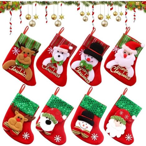 Lot de 8 chaussettes de Noël décoratives à suspendre, pour sapin, cheminée, vitrine, sac de bonbons (1/5)