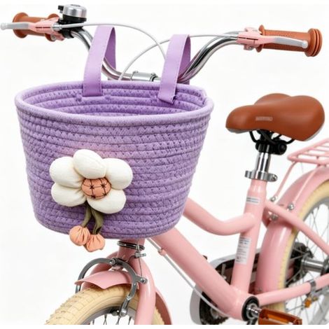 Cesta pequeña para bicicleta，cesta delantera de material compuesto，cesta delantera desmontable，tejida con coloridos motivos florales