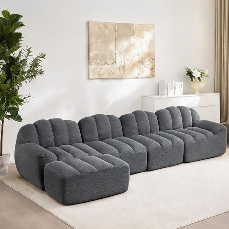 Canapé d'angle réversible en tissu polaire gris 366 x 165 x 79 cm (1/5)
