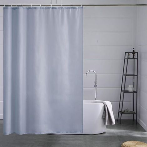 ZOLGINAH Anti-Schimmel Duschvorhang, wasserdichtes Polyestergewebe, waschbarer Textil-Badevorhang für Badezimmer, 12 Duschvorhanghaken, Blau-Grau, 180x180cm. (1/5)